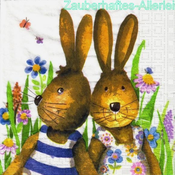 10473 Serviette Two Easter Bunnies - Hasenpärchen