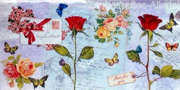 10542 Serviette My Sweetheart - Liebesbrief Blumen Schmetterlinge