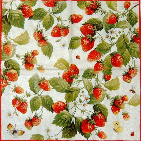 10988 Serviette Erdbeeren + Tiere (Fresh Strawberries)
