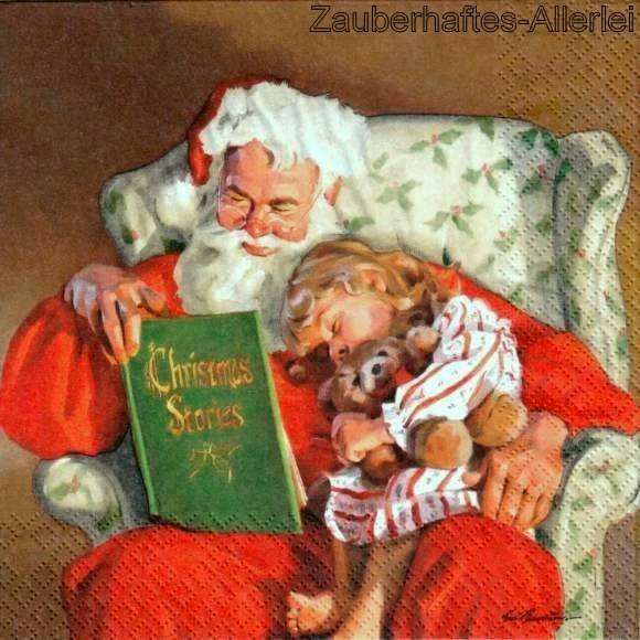 10994 Serviette Santa Night Story - Weihnachtsmann liest Mädchen vor