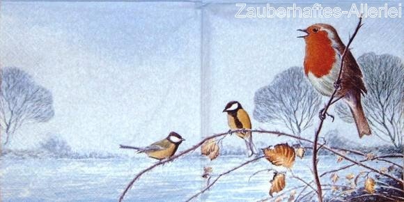11110 Serviette Robin - Vögel Winterlandschaft