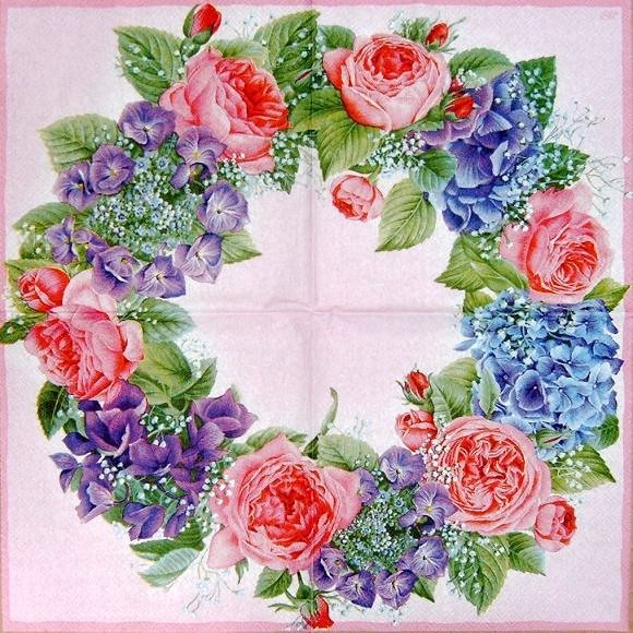 11162 Serviette Hydrangea Wreath, rose
