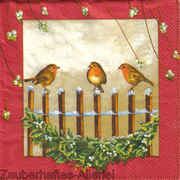 11233 Serviette Birds on Fence - Vögel auf Gartenzaun