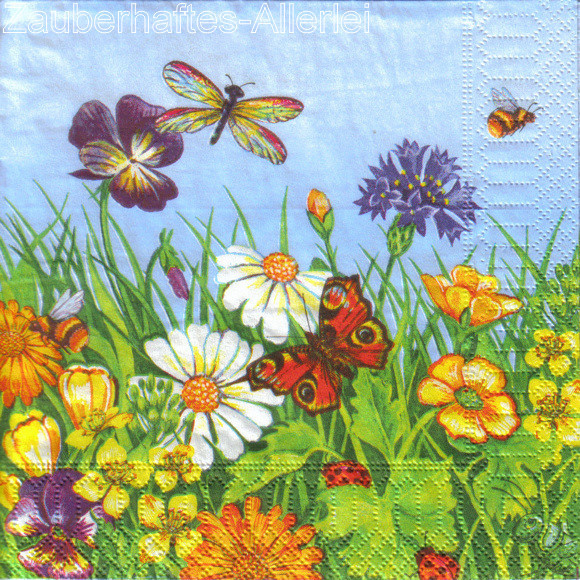 11266 Serviette Blumenwiese - Schmetterlinge Bienen