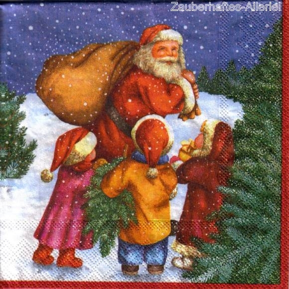 11303 Serviette Kinder bestaunen Nikolaus (Father Christmas)