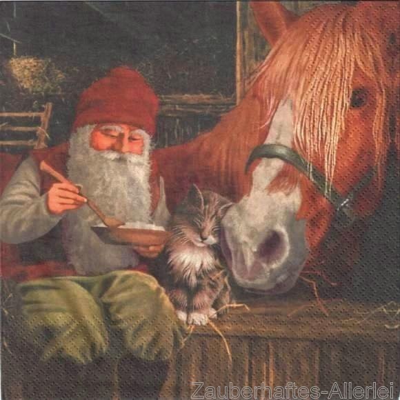 11361 Nisse with Horse - Wichtel Katze Pferd