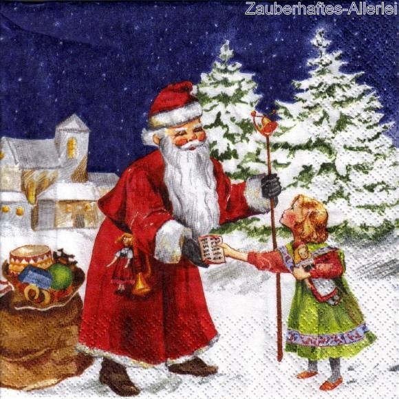 11372 Serviette Kind beim Nikolaus (Santa bring you joy)