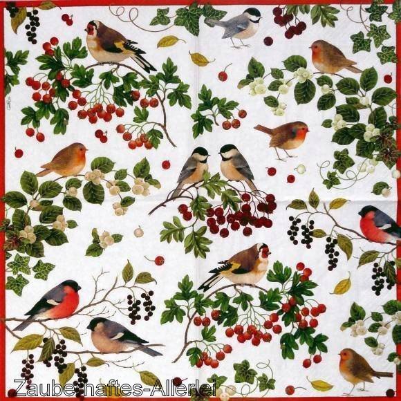 11430 Winter Birds (creme) - Vögel und Beeren