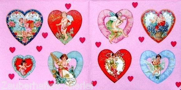 11615 Serviette Glitter Hearts - Herzen mit Engeln