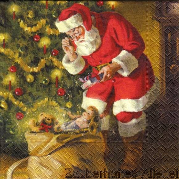 11679 Serviette Father xmas - Santa mit Sack voll Geschenken