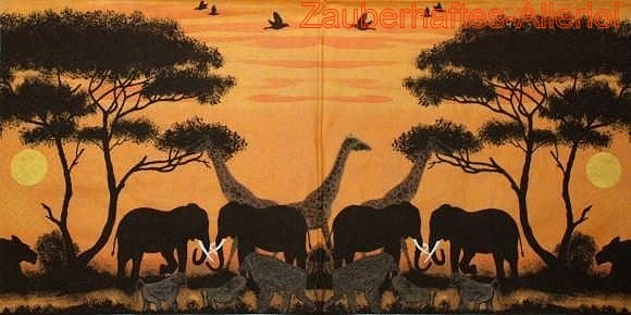 11733 Serviette Okawango Park - Elefanten Giraffen Affen
