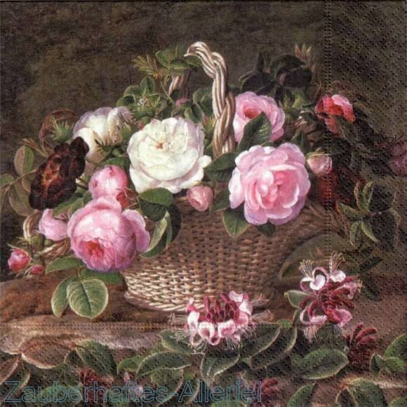 11901 Serviette Old England Roses - Korb mit Rosen