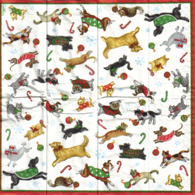 18041 Taschentuch Christmas pets - Katzen + Hunde