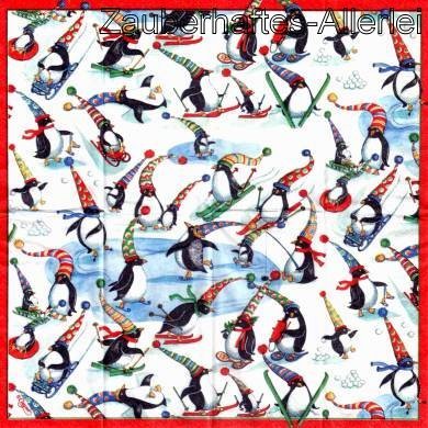 18165 Taschentuch Skiing penguins - Pinguine beim Winterspaß