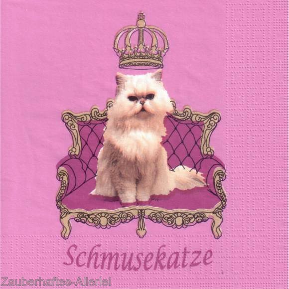 10128 Serviette Majestät Schmusekatze - Katze Krone Sofa
