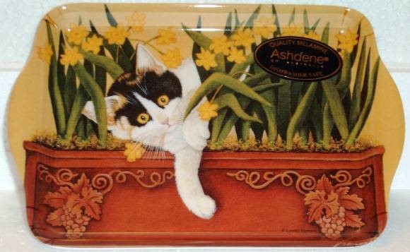 66006 Tablett (klein) Loveable Cat - Kätzchen im Blumenkasten