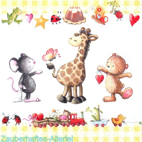 10450 Serviette Little friends (Nina Chen) - Maus Bär Giraffe