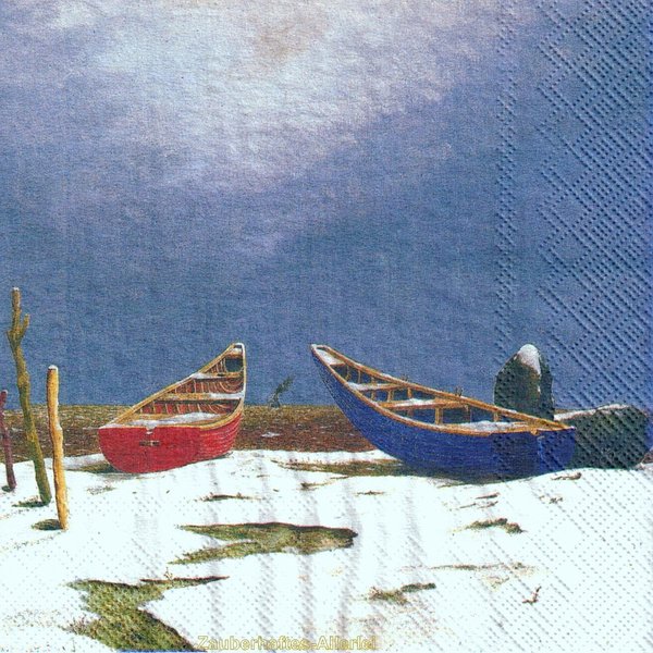 11234 Das rote und das blaue Boot im Schnee (von Franz Radziwill)