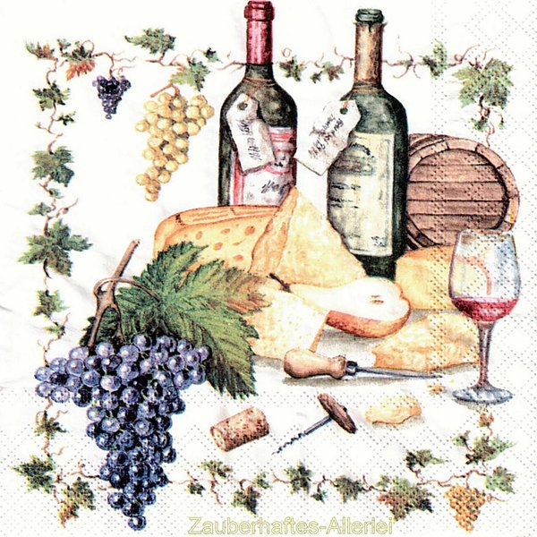 11413 Serviette Wine and Cheese - Wein Obst Käse