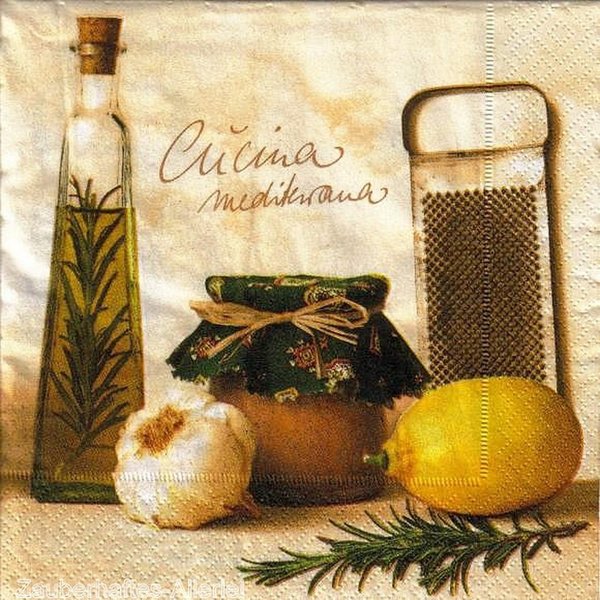 10030 Serviette Cucina mediterranea - Knoblauch, Öl, Zitrone
