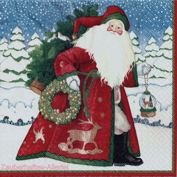 10694 Serviette Snowflake Santa - Weihnachtsmann mit Schneekugel