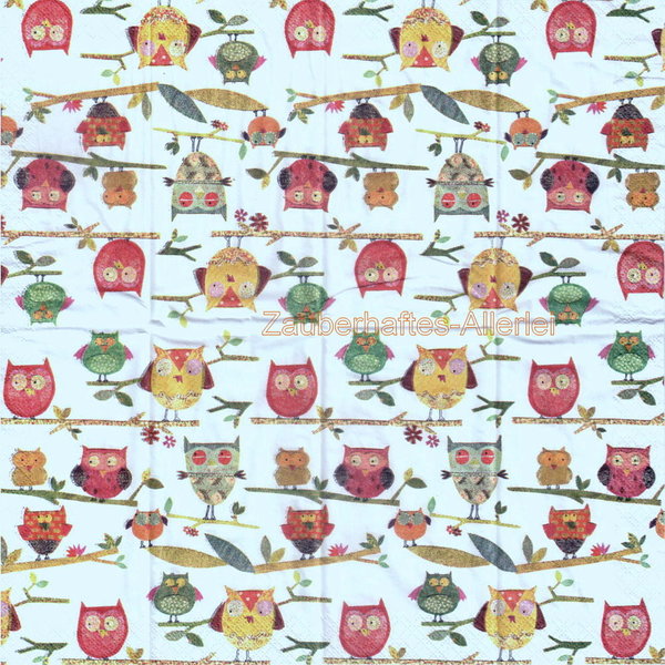 18027 Taschentuch Colourful Owls - Bunte Eulen