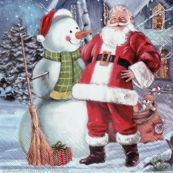 10758 Serviette Christmas Friends - Santa und Schneemann