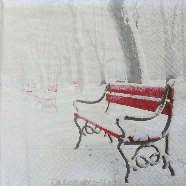 10793 Serviette Winter Frost - Rote Bank im Schnee