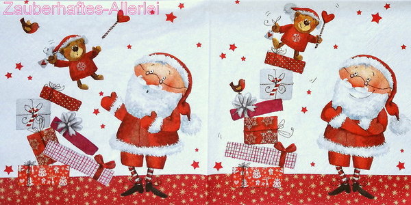 10151 Serviette Mr. Claus - Santas lustige Geschenkestapelei