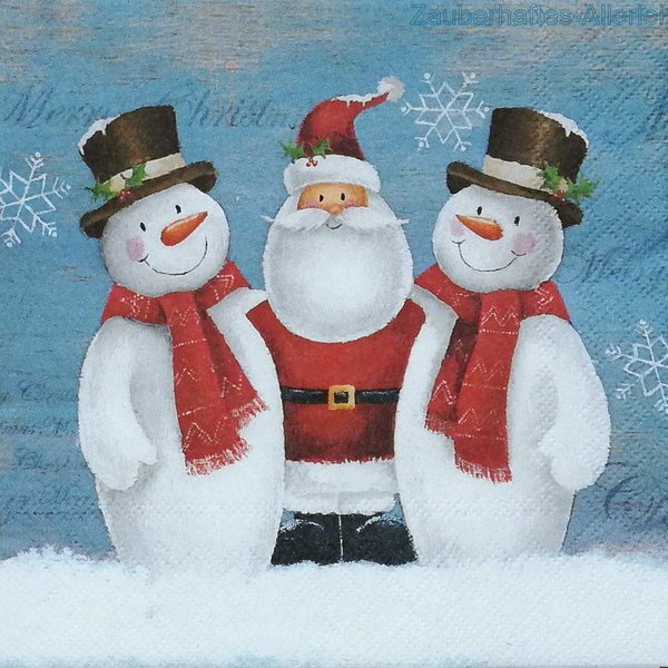 10226 Serviette Santa With Friends - Drei Männer im Schnee