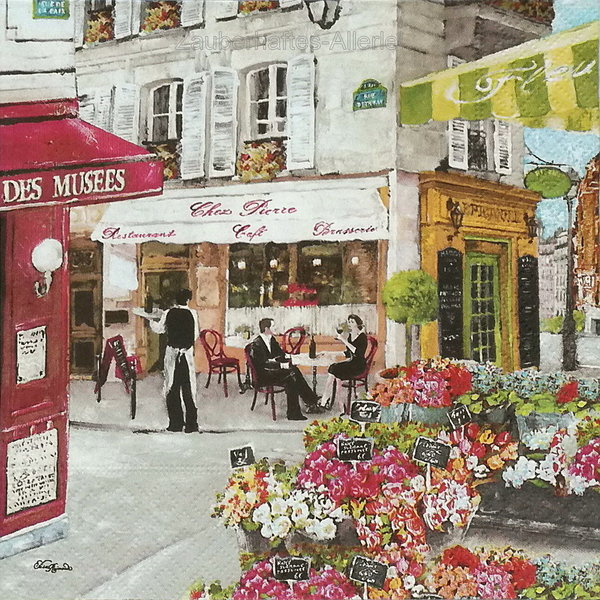 10252 Serviette Rues de Paris - Straßencafe und Blumenladen