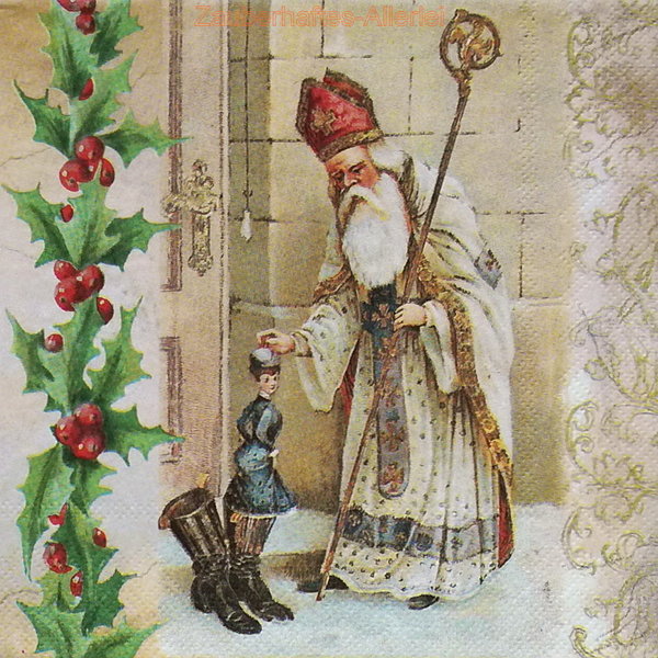 10282 Serviette Sinterklaas - Nikolaus mit Puppe