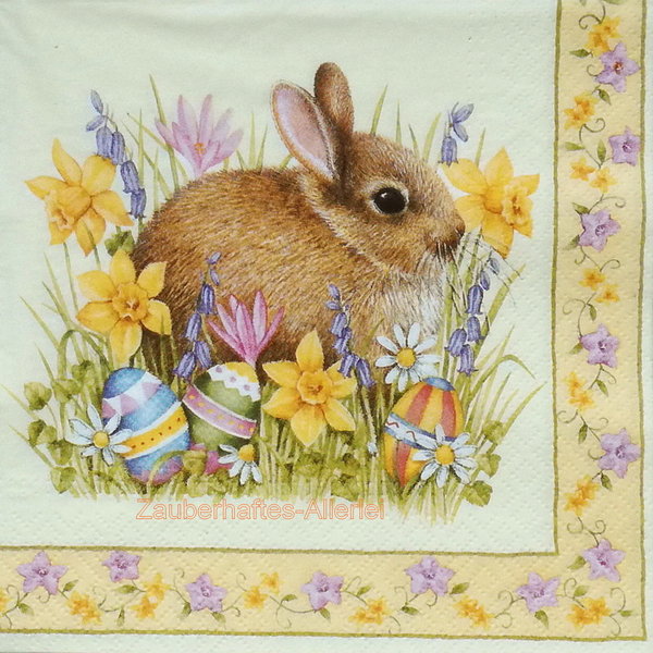 10299 Serviette Rabbits in Blooms - Osterhase mit Frühlingsblumen