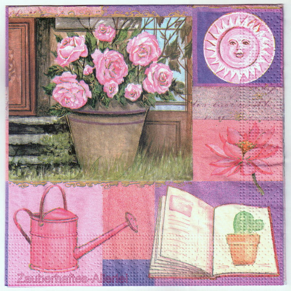 10028 Serviette Pink Roses - Gartenmix in rosa