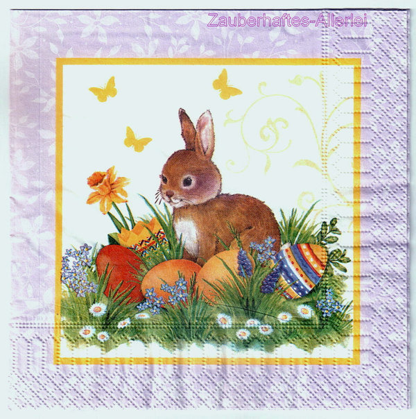 10057 Serviette Easter Bunny - Hase mit bunten Eiern